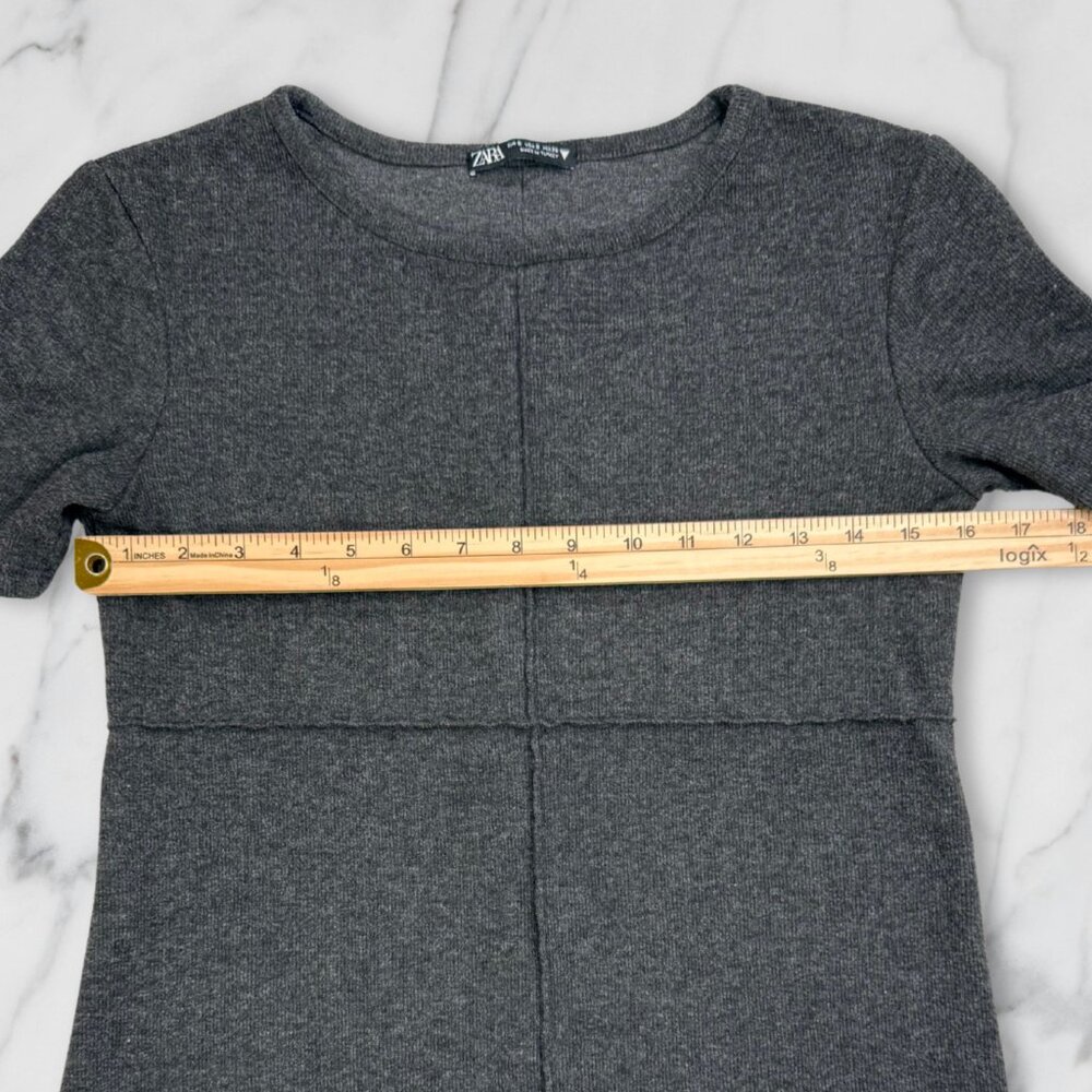 Zara Minimalist Charcoal Grey Short Sleeve Knit Sheath Dress Workwear Small - Picture 6 of 8